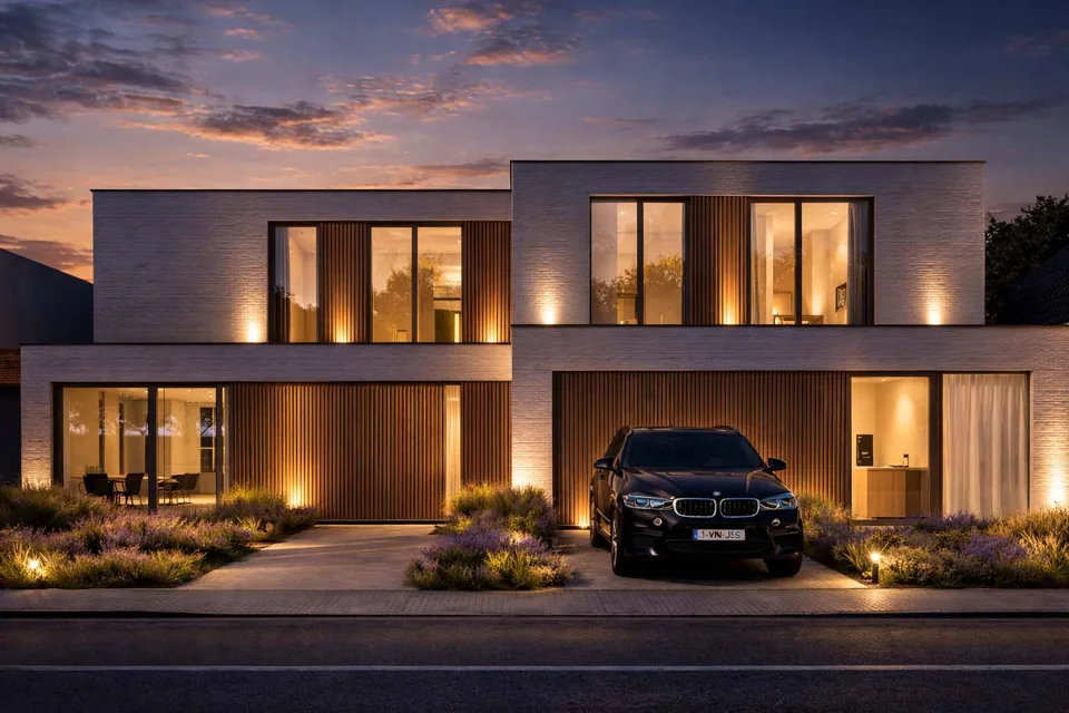 Voorgevel nieuwbouw koppelwoning in Sint-Laureins