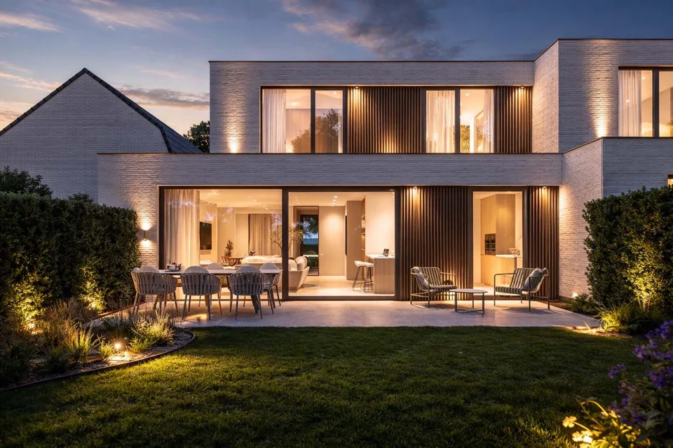Achtergevel nieuwbouw koppelwoning in Sint-Laureins
