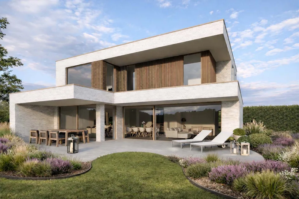 Achtergevel nieuwbouwwoning in Sijsele, Damme door J.A.N plus Architecten