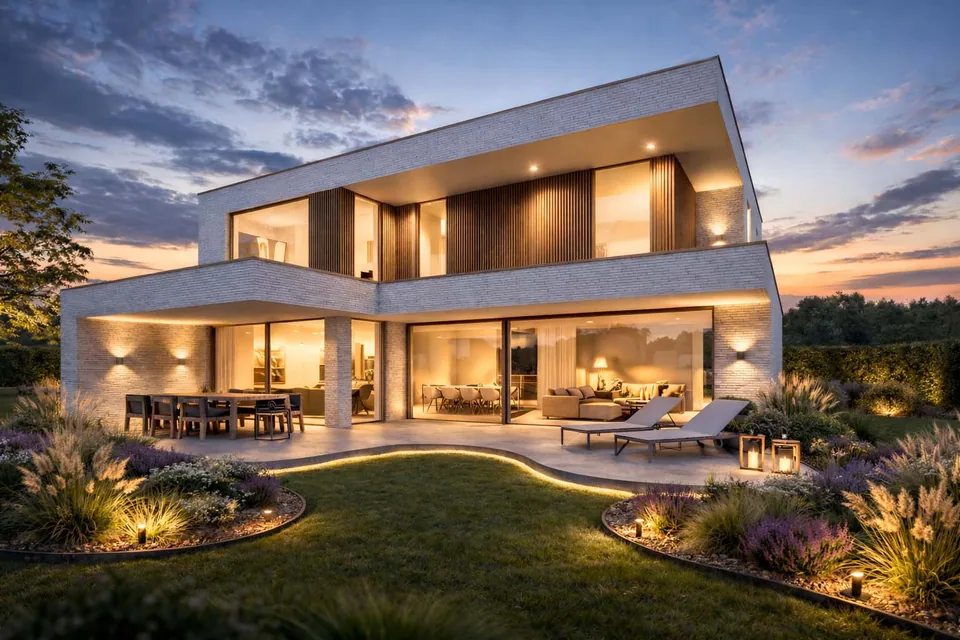 Achtergevel nieuwbouwwoning in Sijsele, Damme door J.A.N plus Architecten