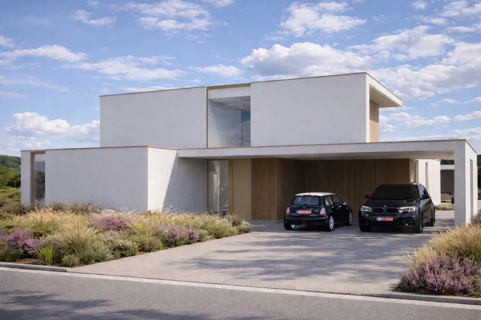 Moderne nieuwbouwwoning in Gistel met zwembad door J.A.N Plus Architecten