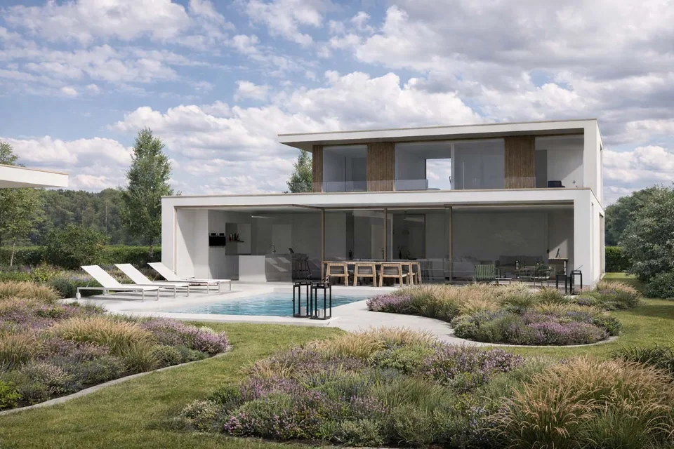 Moderne nieuwbouwwoning in Gistel met zwembad door J.A.N Plus Architecten