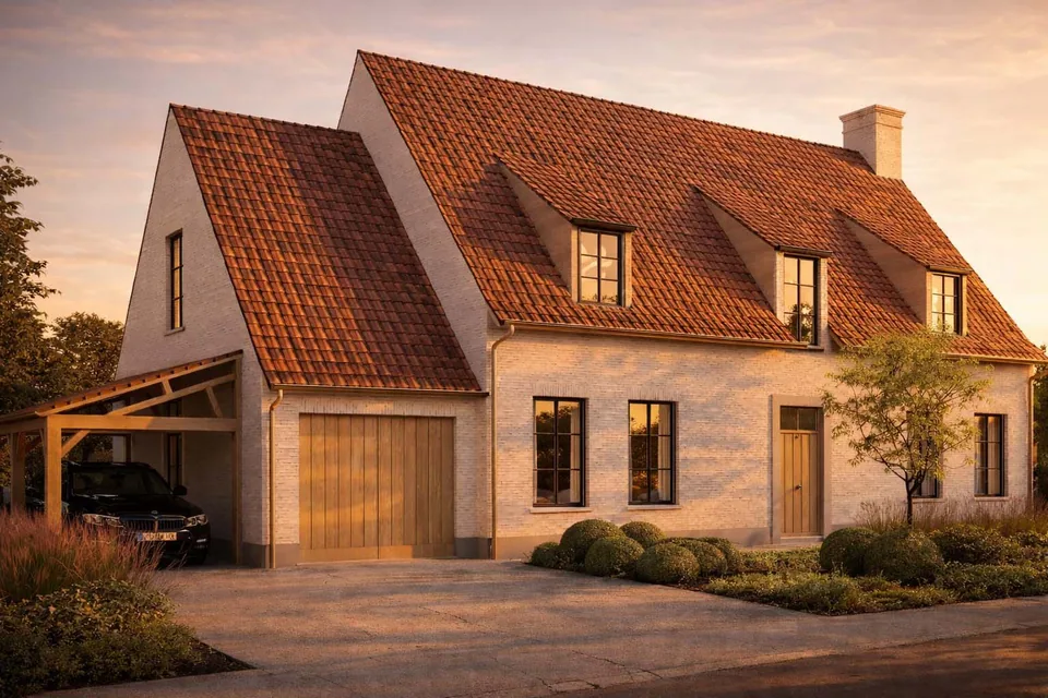 Voorgevel nieuwbouw landelijke woning in Gistel