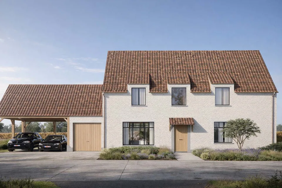 Voorgevel moderne pastorie-woning in Jabbeke