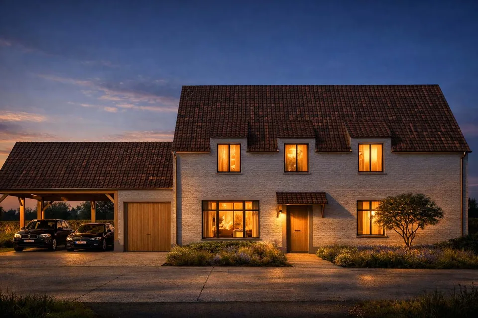 Voorgevel moderne pastorie-woning in Jabbeke