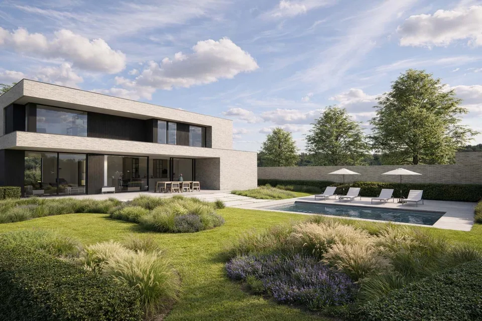 Zwembad en poolhouse bij nieuwbouwwoning Oostkamp