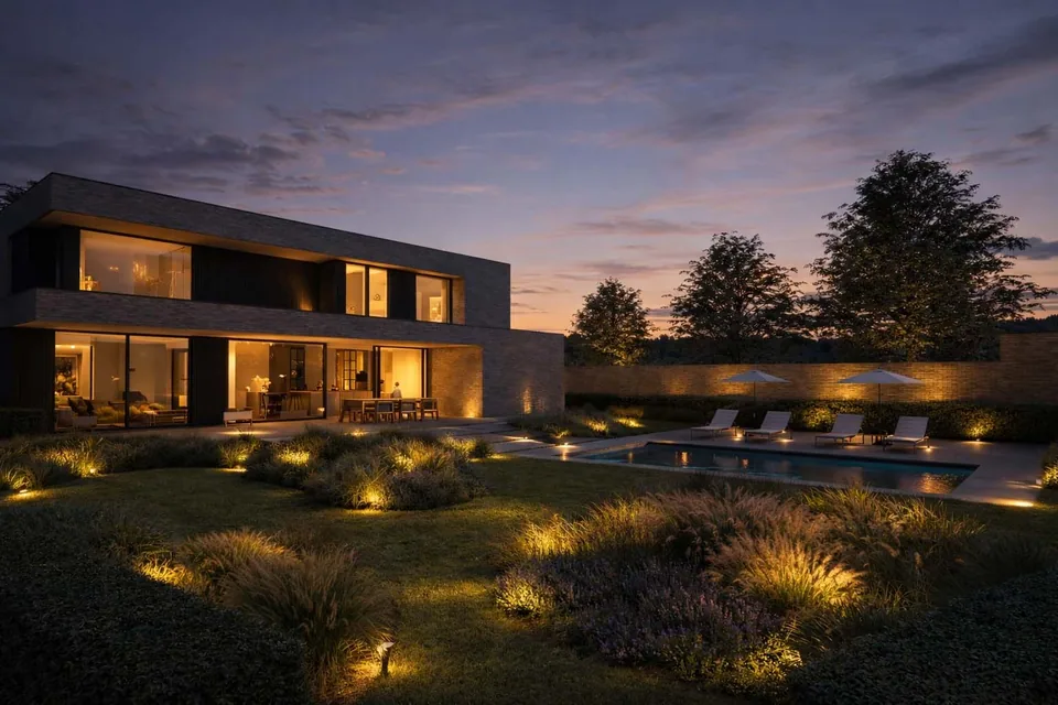 Zwembad en poolhouse bij nieuwbouwwoning Oostkamp