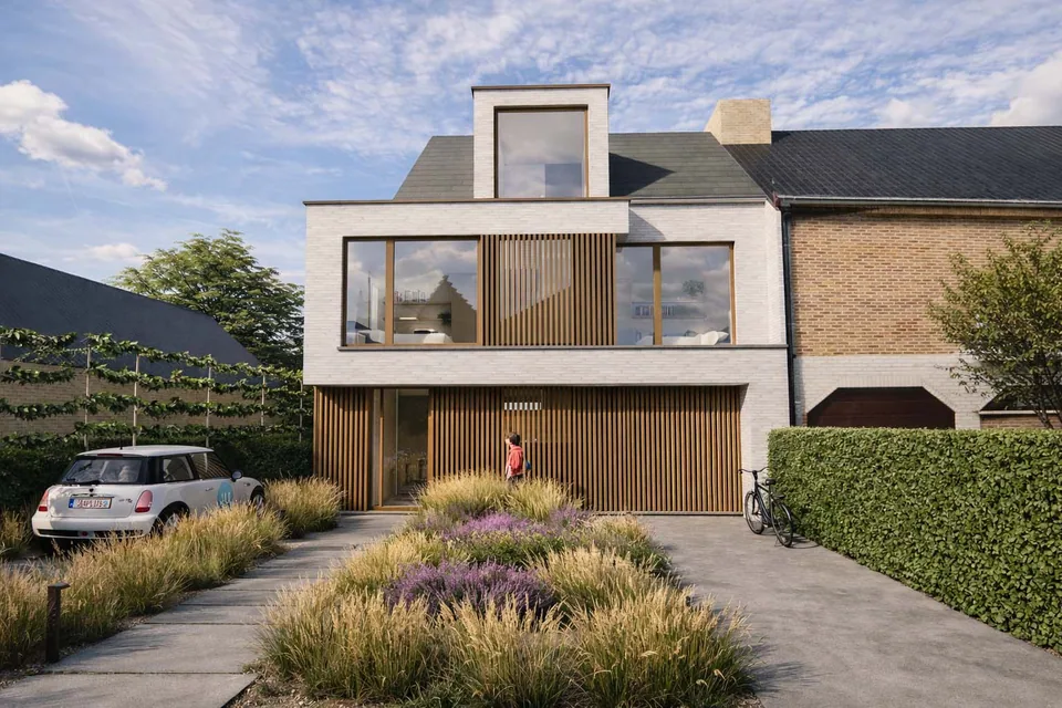 Voorgevel nieuwbouw half-open woning Oostkamp