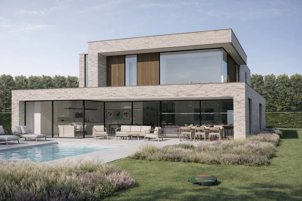Achtergevel nieuwbouwwoning Oostkamp door J.A.N plus Architecten