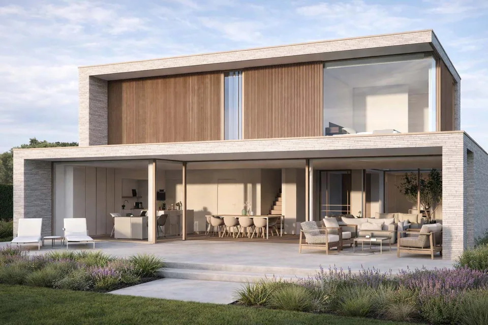 Achtergevel modern nieuwbouwproject in Oostkamp