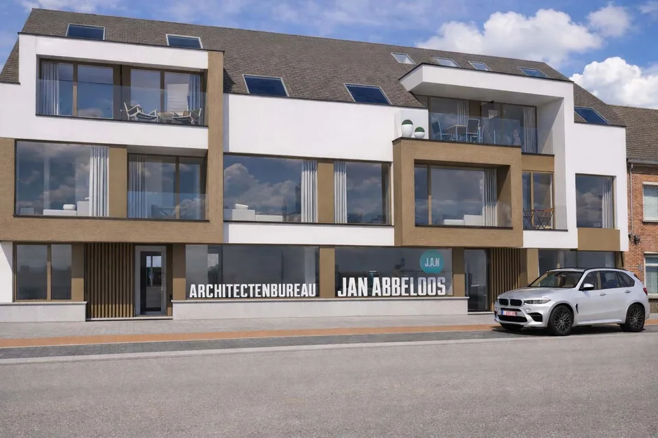 Detail gevel appartementsgebouw Sijsele