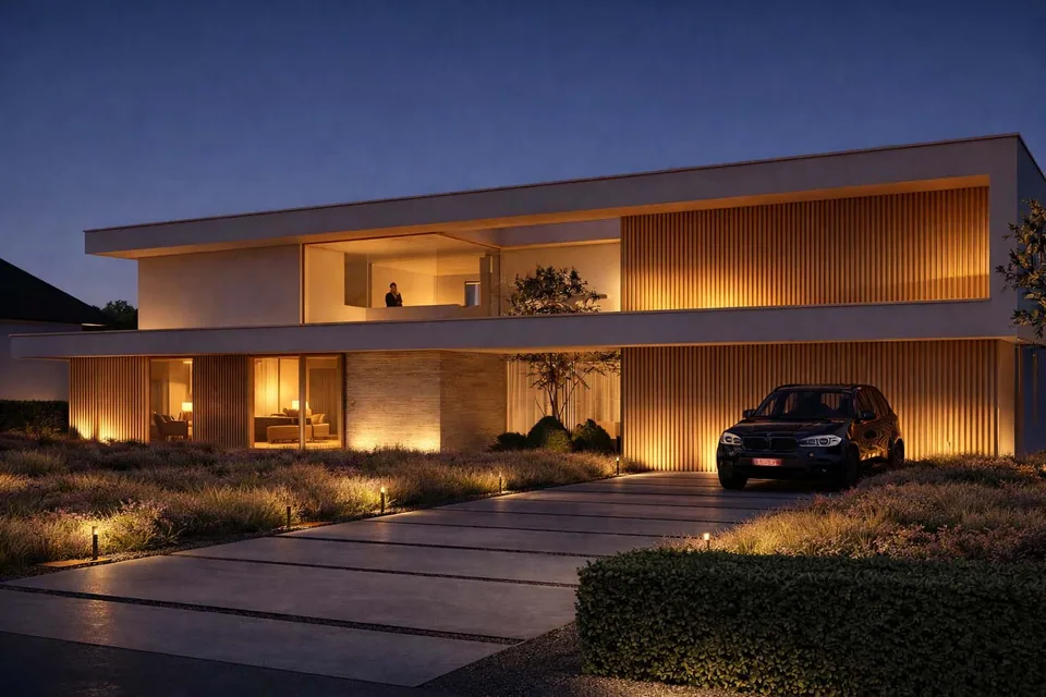 Voorgevel nieuwbouwwoning in Torhout door J.A.N plus Architecten