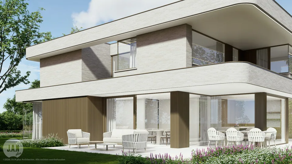 Architectuurbeeld van de nieuwbouwwoning in Brugge door J.A.N plus Architecten