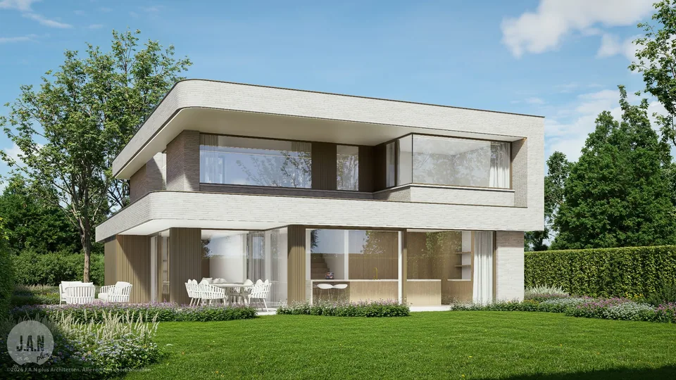 Zicht op de nieuwbouwwoning in Brugge