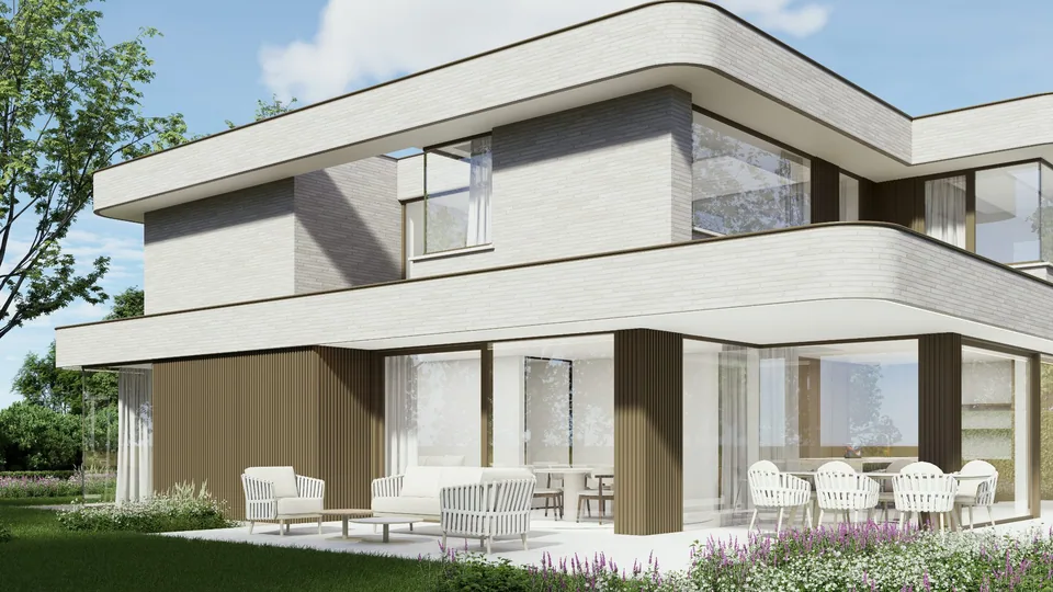Zicht op de nieuwbouwwoning in Brugge