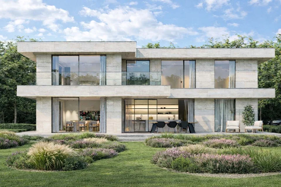 Gevel woning in Middelkerke met zwembad door J.A.N Plus Architecten