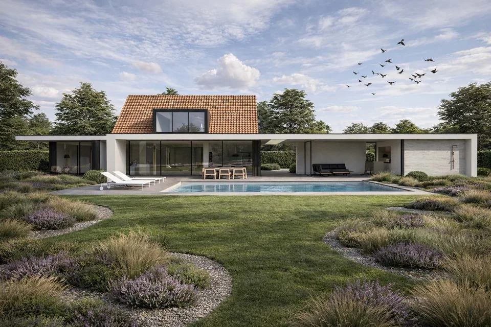 Verbouwing woning in Brugge met poolhouse en zwembad door J.A.N Plus Architecten