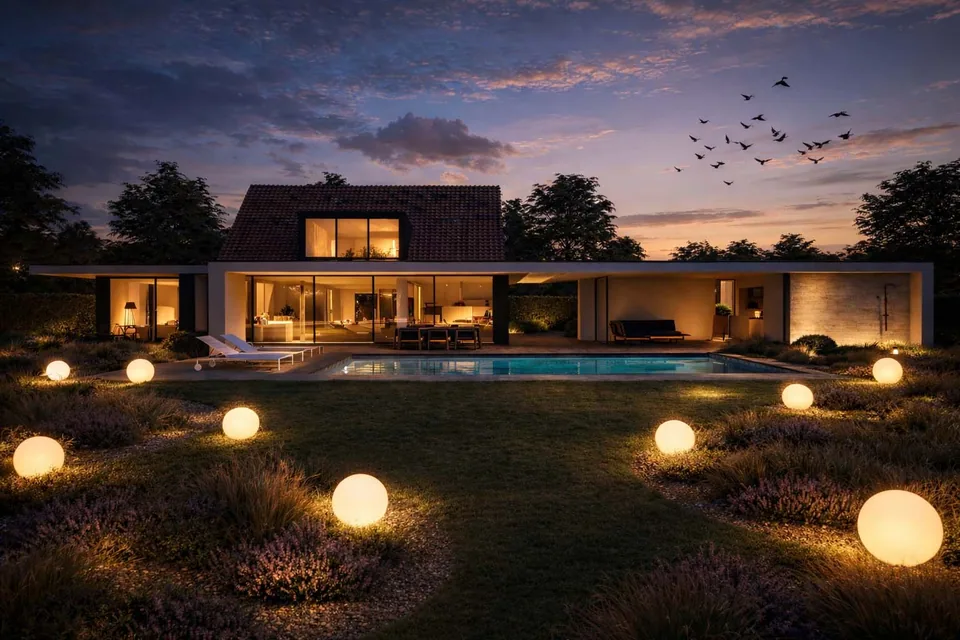 Achterggevel woning in Brugge met poolhouse en zwembad door J.A.N Plus Architecten