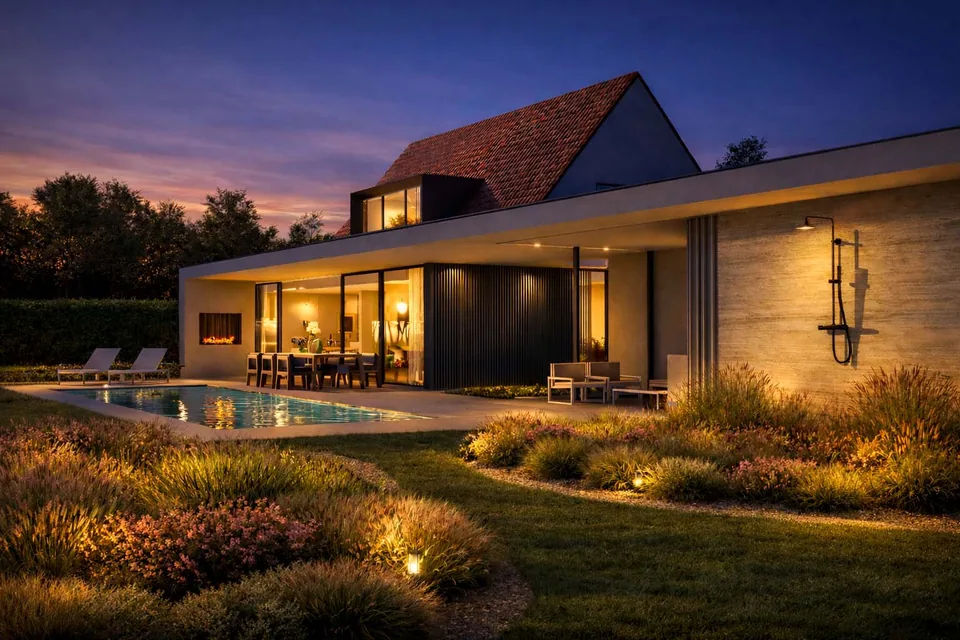 Verbouwing woning in Brugge met poolhouse en zwembad door J.A.N Plus Architecten